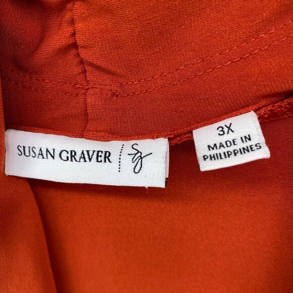 Susan Graver Sweater Womens 3X Plus Orange Cardigan Travel Knit Stretch Ruched* - Picture 6 of 10